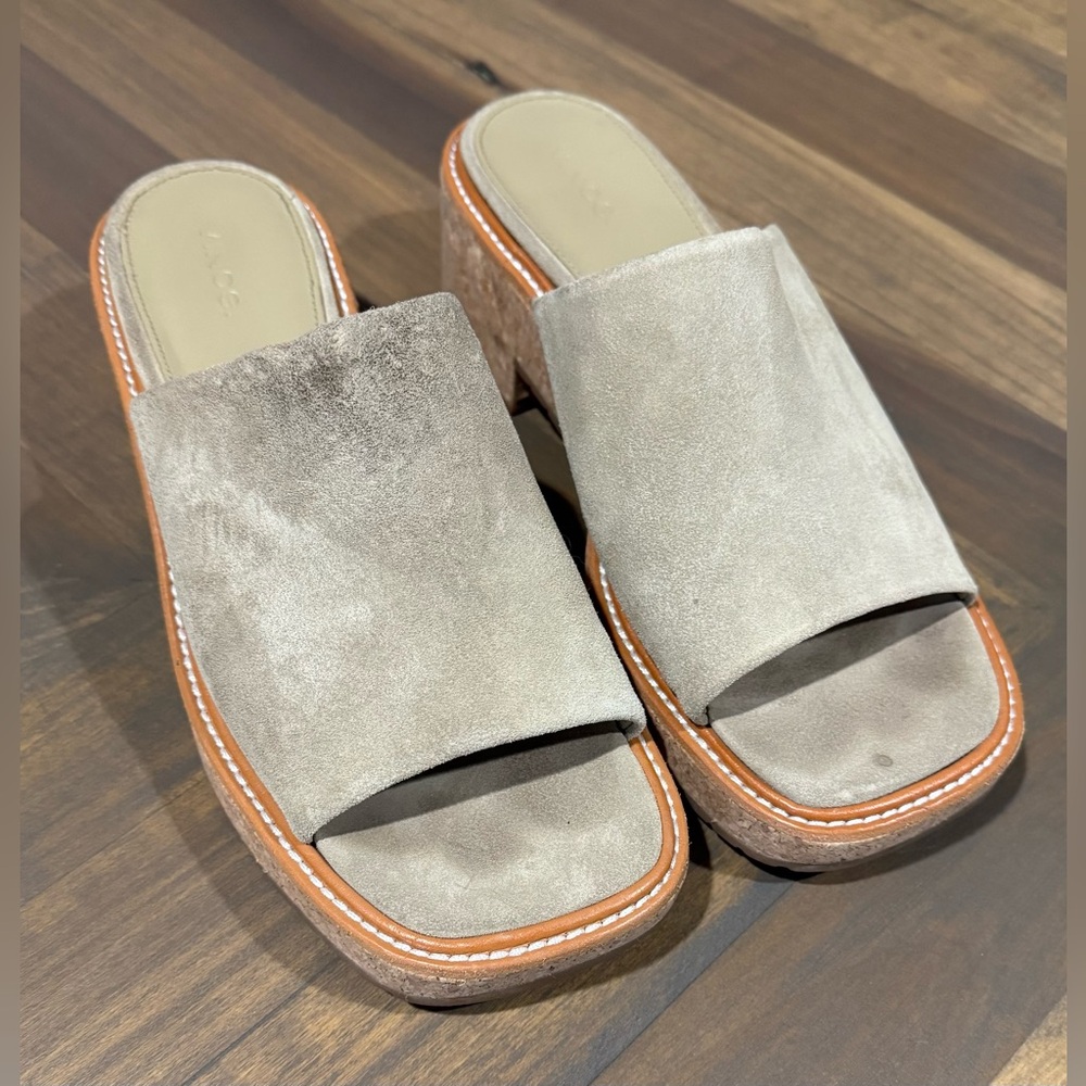 Y2K Vince Sandals Womens 9 Suede Leather Slide Slip On Shoes Block Heel